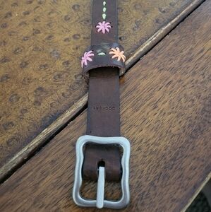 Dockers Leather Brown and Pink Belt with Silver Buckle